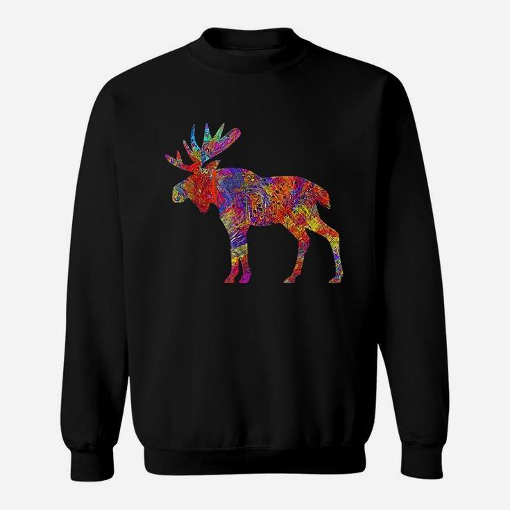 Colorful Canadian Moose Abstract Paint Wildlife Sweat Shirt