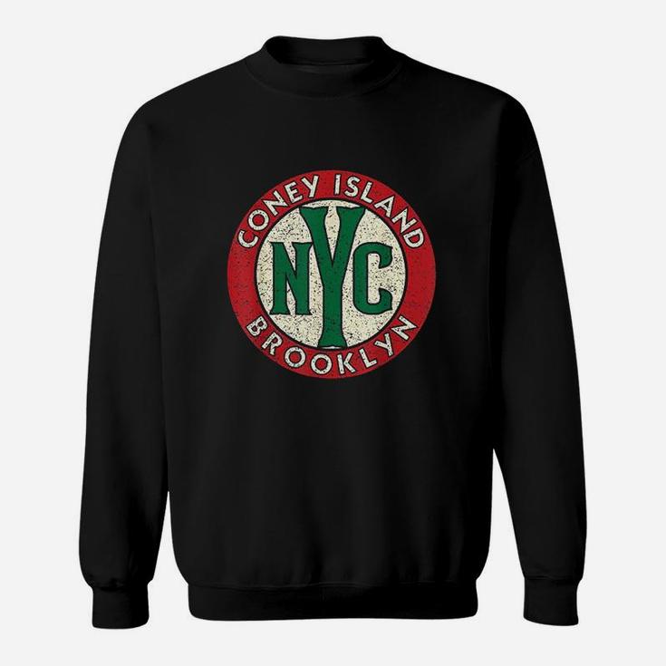Coney Island Brooklyn Nyc Vintage Road Sign Distressed Print Sweat Shirt