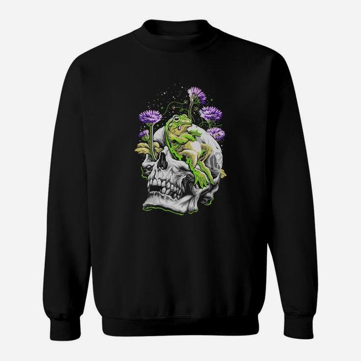 Cool Space Designs Skull Frog Flower Sweatshirt