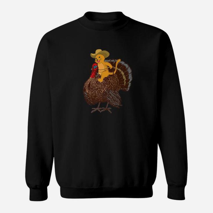 Cowboy Cat Riding A Turkey For Thanksgiving Sweat Shirt
