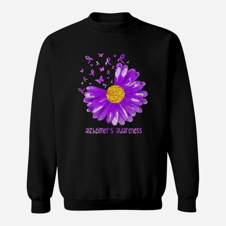 Daisy Butterfly Purple Ribbon Alzheimer's Awareness Sweat Shirt