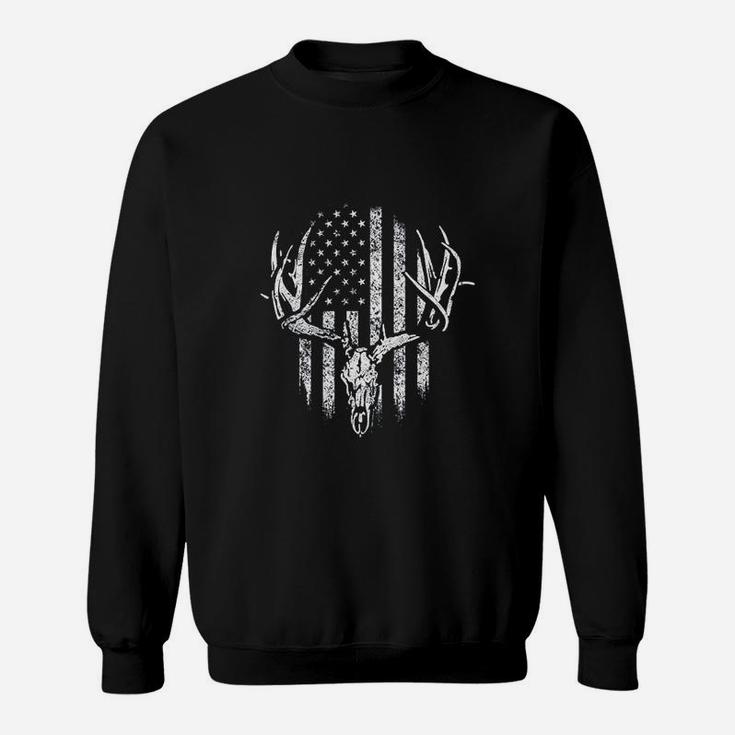 Deer Skull Hunters America Flag Fathers Day Hunting Lover Sweat Shirt