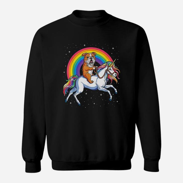 English Bulldog Unicorn Girls Space Galaxy Rainbow Sweat Shirt