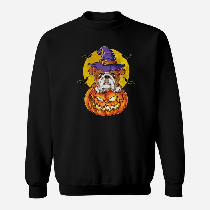 English Bulldog Witch Pumpkin Halloween Kids Women Sweat Shirt