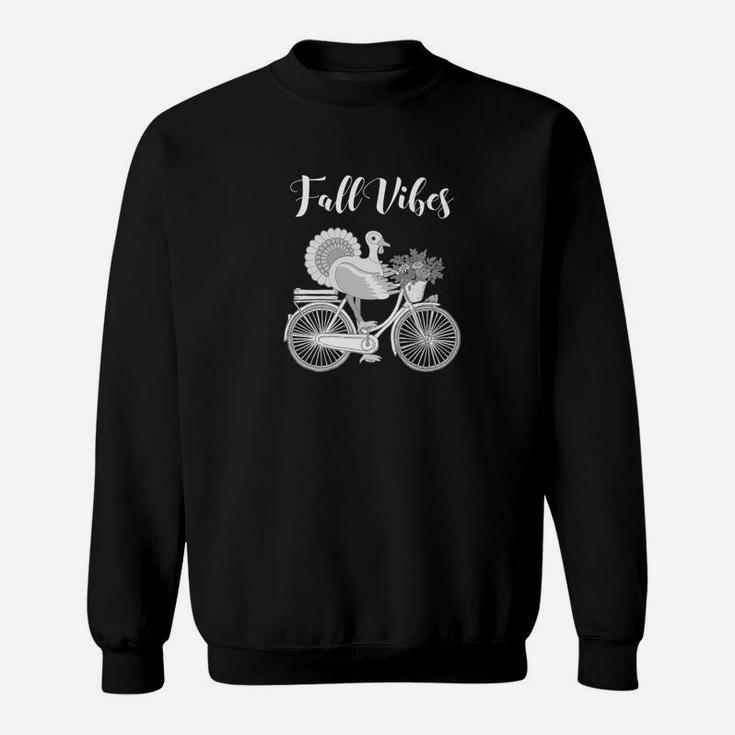 Fall Vibes Retro Thanksgiving Turkey Bicycle Vintage Sweat Shirt