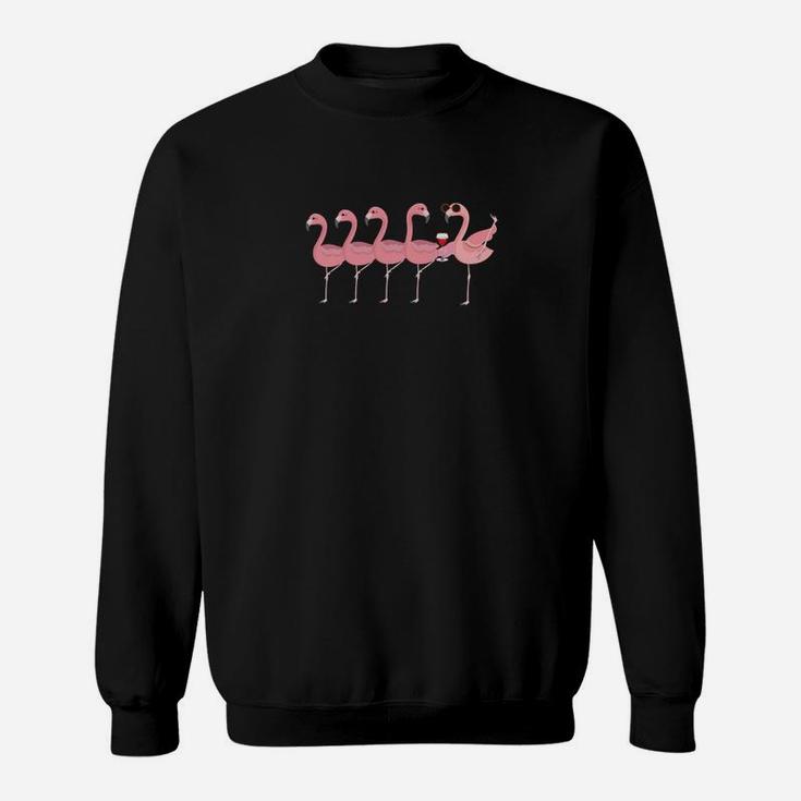 Flamingo-Kontrastaufdruck Schwarzes Sweatshirt für Herren/Damen