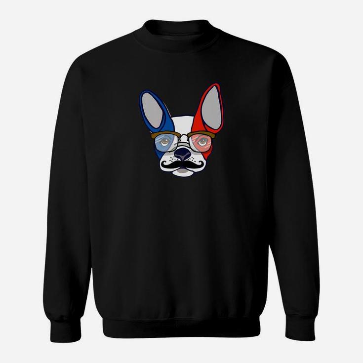French Bulldog In Glasses Flag Of France Blue White Red Sweat Shirt