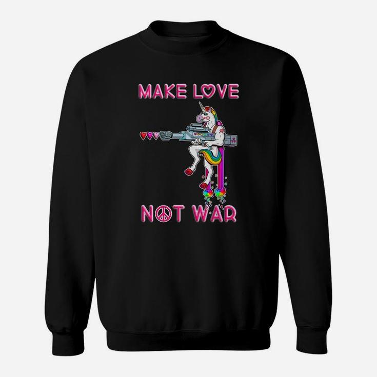Friedensbotschaft Sweatshirt Unisex, Make Love Not War, Einhorn & Gewehr Design