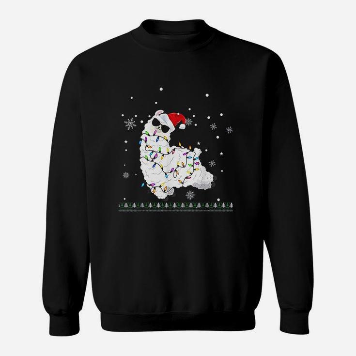 Funny Alpaca Christmas Tree Lights Ugly Alpaca Llama Xmas Sweat Shirt