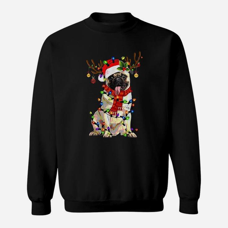 Funny Pug Dog Christmas Reindeer Christmas Lights Sweat Shirt