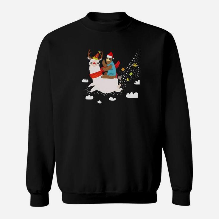 Funny Santa Sloth Riding Llama Reindeer Christmas Sweat Shirt