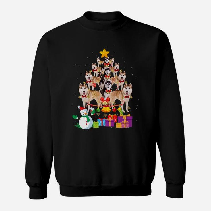 Funny Siberian Husky Christmas Dog Tree Xmas Gift Sweat Shirt