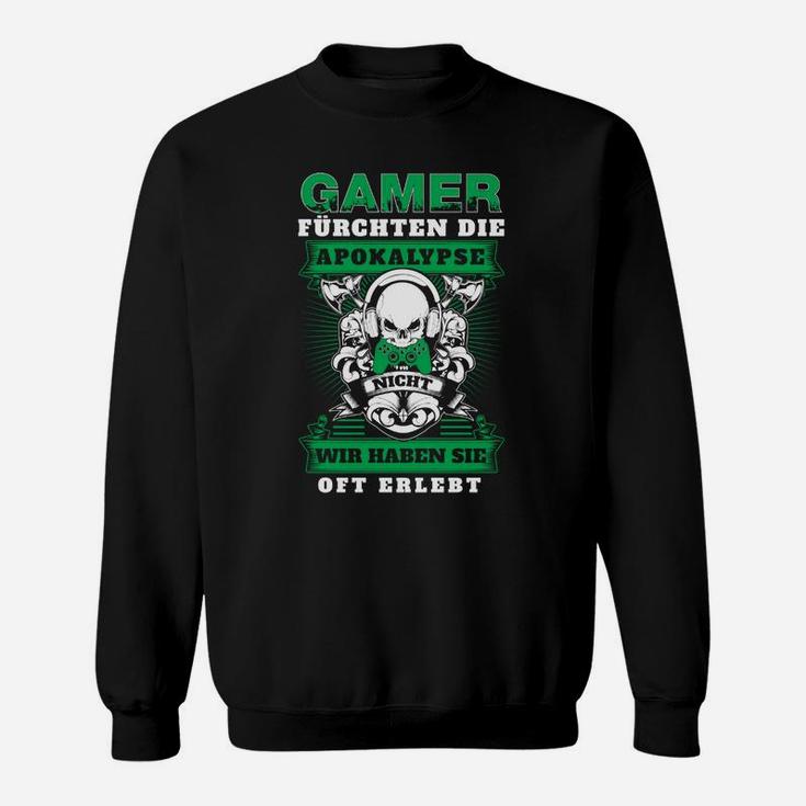 Gamer-Apokalypse Sweatshirt, Schwarzes mit Spruch & Totenkopf-Design