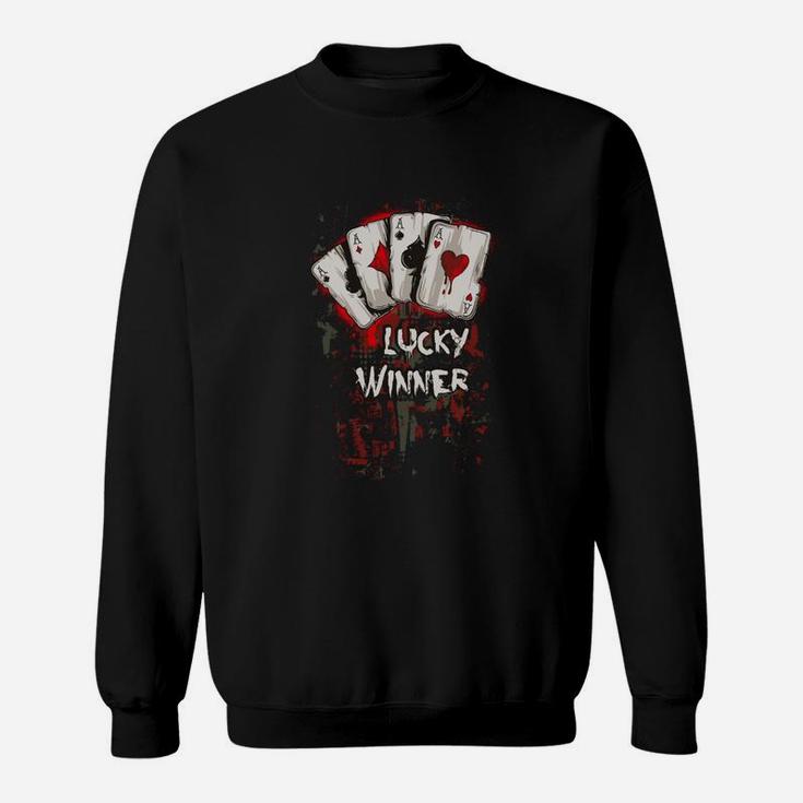 Glücklicher Gewinner Poker Karten Sweatshirt für Herren, Casino Motiv