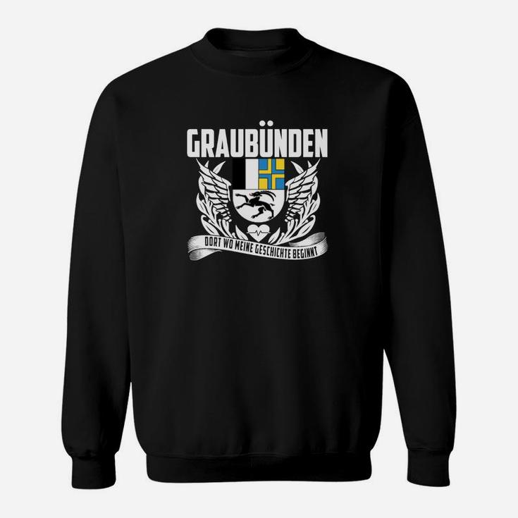 Graubünden Herren Sweatshirt Schwarz mit Wappen & Flügeldesign