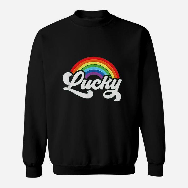 Green St Patricks Day For Women Lucky Rainbow Retro Sweat Shirt