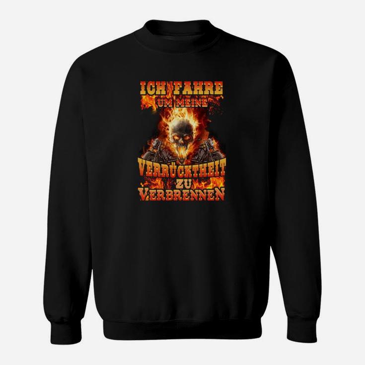 Herren Totenkopf Sweatshirt Schwarz, Feuriger Schriftzug Design