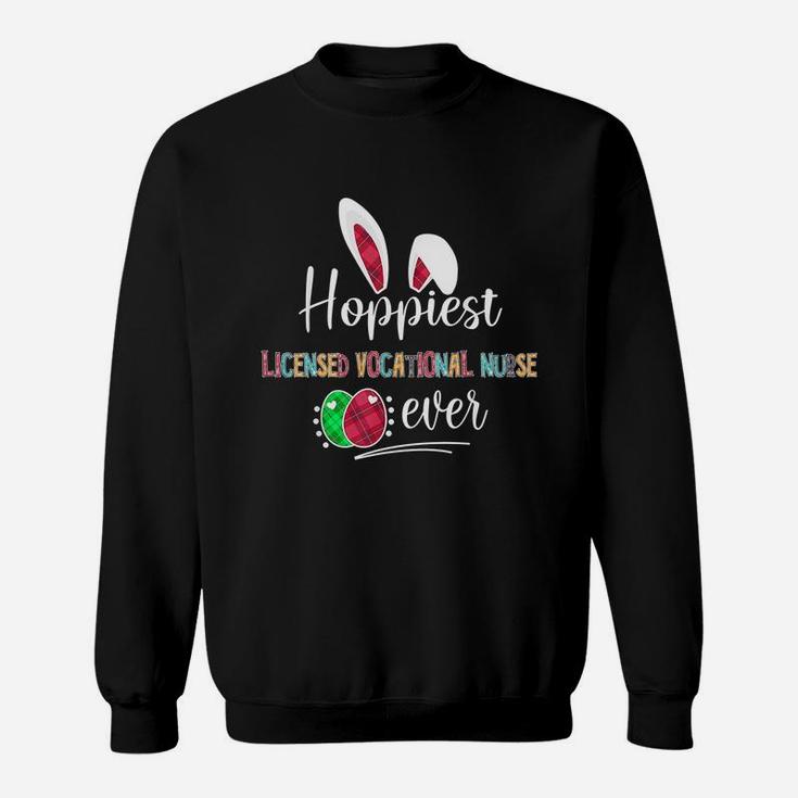 Hoppiest Licensed Vocational Nurse Ever Bunny Ears Buffalo Plaid Easter Nursing Job Title Sweat Shirt