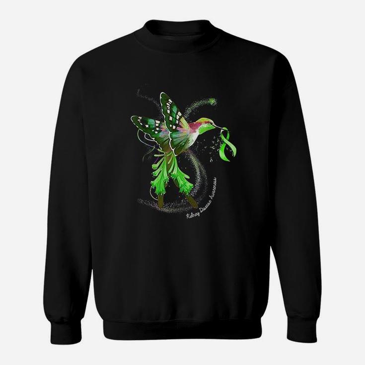 Hummingbird Holding Green Ribbon Kidney Disease Awareness Sweat Shirt