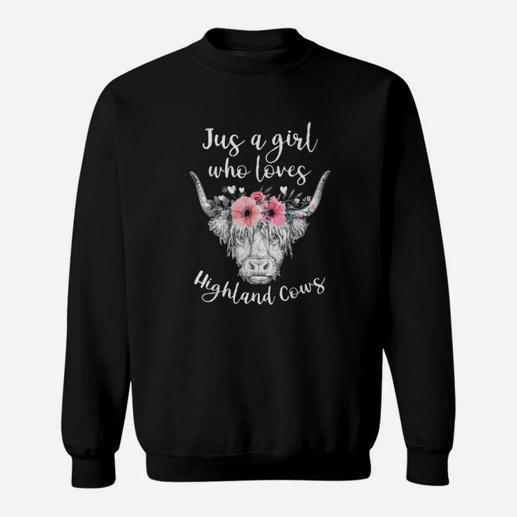 Just A Girl Who Loves Highland Cows Cute Cow With Flower Sweat Shirt
