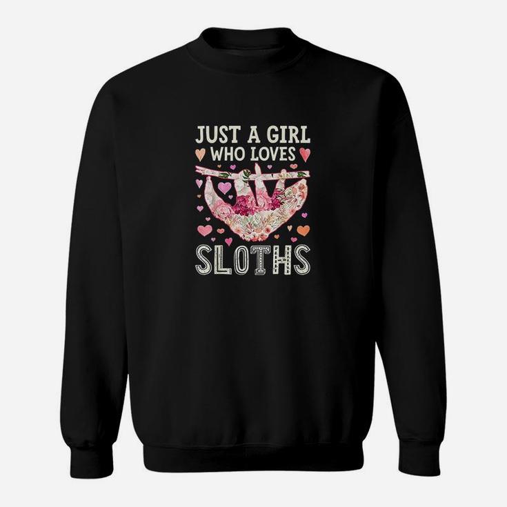 Just A Girl Who Loves Sloths Funny Sloth Silhouette Flower Sweat Shirt