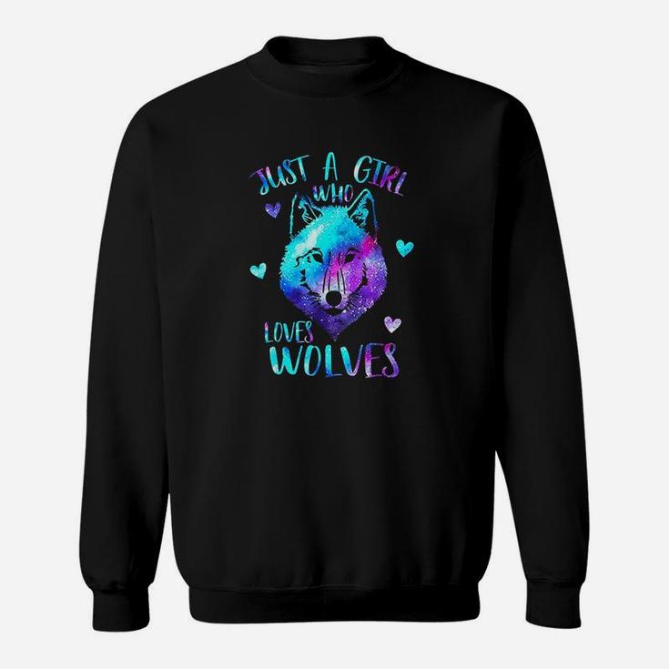 Just A Girl Who Loves Wolves Galaxy Space Sweat Shirt