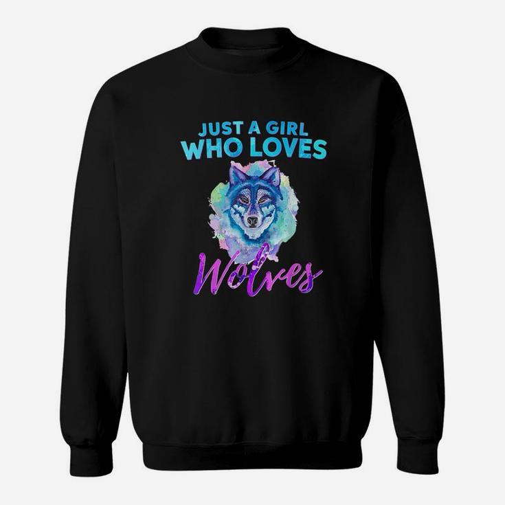 Just A Girl Who Loves Wolves Water Color Wolf Sweat Shirt