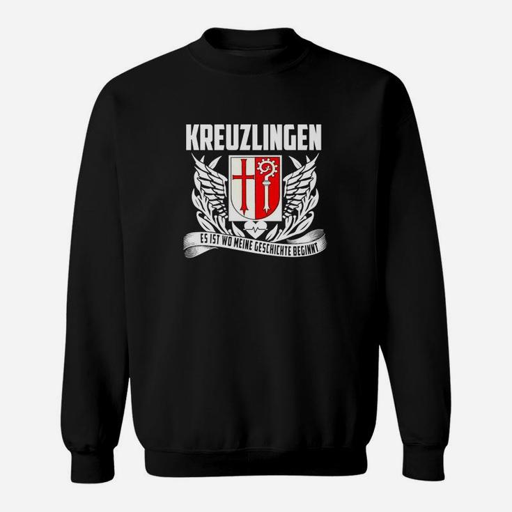 Kreuzlingen Flügel-Wappen Sweatshirt, Schwarz mit Stolz-Motto Design