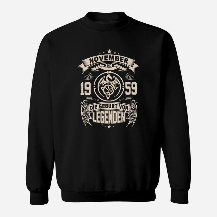 Legenden November 1959 Geburtstags-Sweatshirt, Schwarzes Retro Design