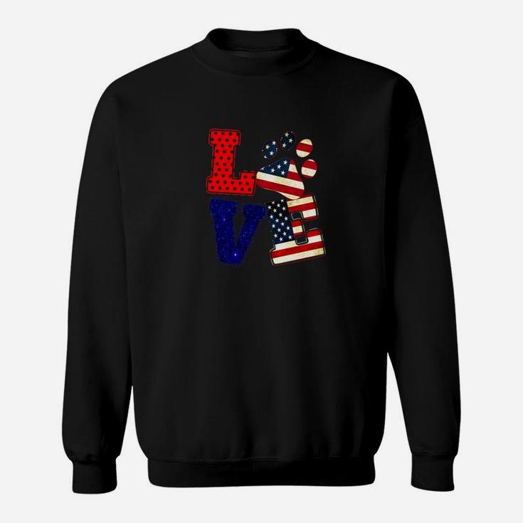 Love Dog Paw American Flag For 4th Of July Day Premium Sweat Shirt