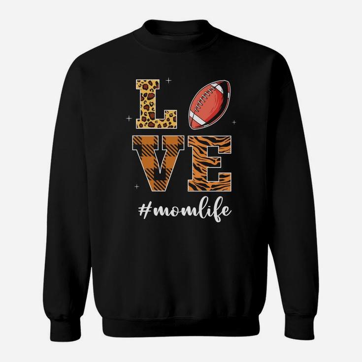 Love Mom Life Football Mom Leopard Plaid Gift For Mother Sweatshirt