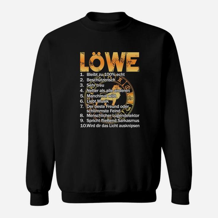 Löwe Sternzeichen Sweatshirt, Schwarz mit Goldtext, Eigenschaften Design