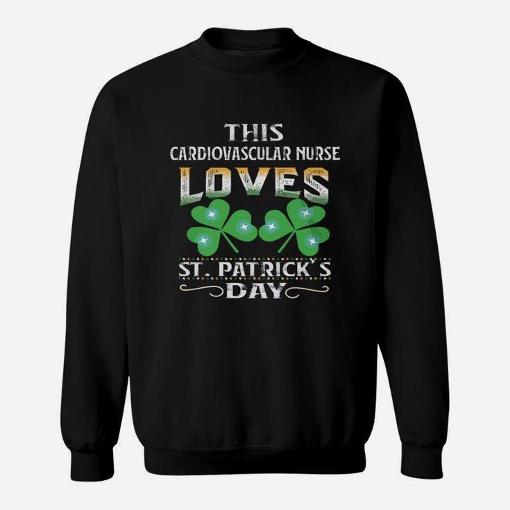 Lucky Shamrock This Cardiovascular Nurse Loves St Patricks Day Funny Job Title Sweat Shirt