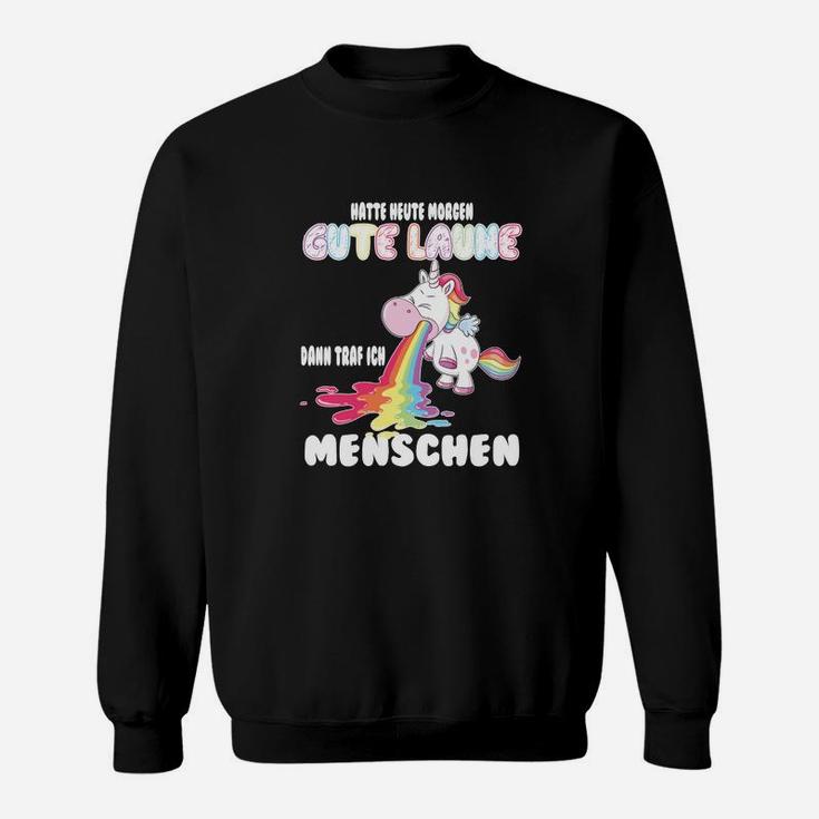 Lustiges Einhorn Sweatshirt 'Gute Laune Definition', Schwarzes Spaß-Sweatshirt