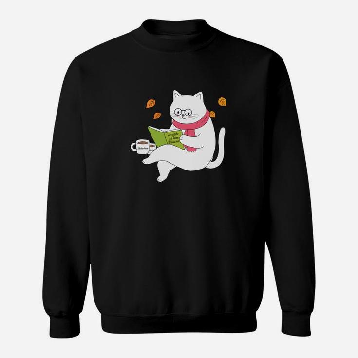 Lustiges Katzenleser Sweatshirt für Buchliebhaber, Schwarz