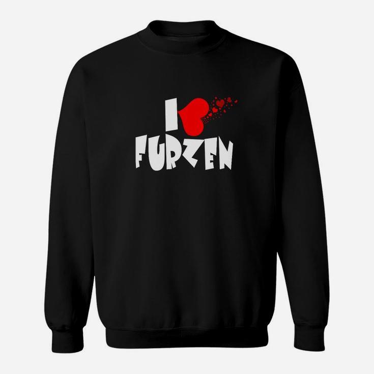 Lustiges Sweatshirt I Love Furzen mit Herz & Pups-Wolke - Schwarz