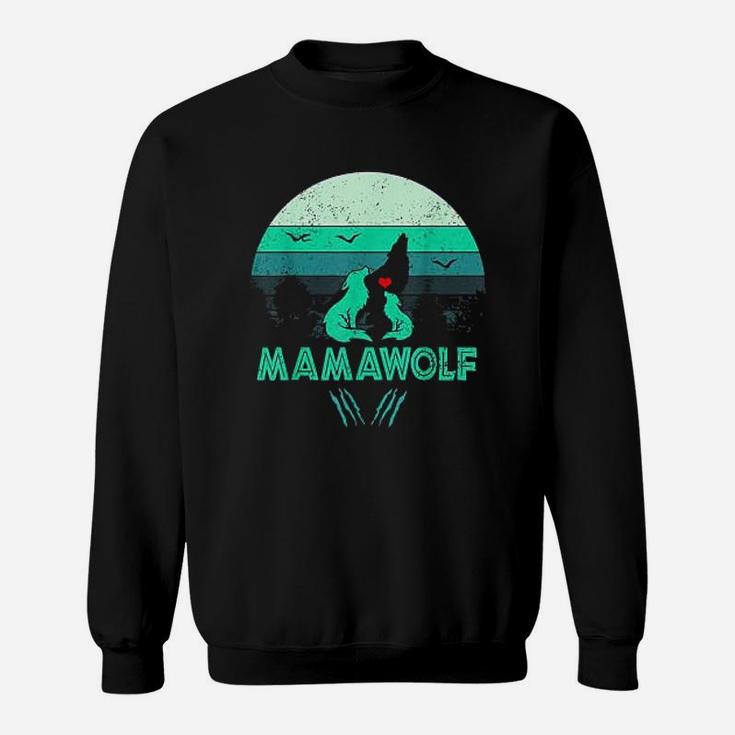 Mamawolf Funny Wolf Mama Retro Vintage Sunset Sweat Shirt
