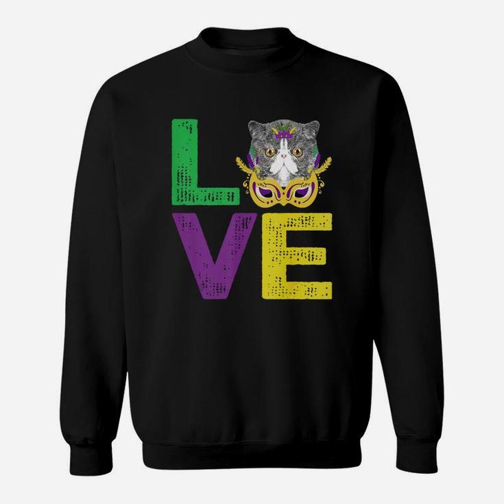 Mardi Gras Fat Tuesday Costume Love Exotic Shorthair Funny Gift For Cat Lovers Sweat Shirt