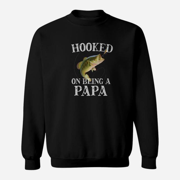 Mens Hooked On Being A Papa Quote Funny Fishing Grandpa Gift Premium Sweat Shirt