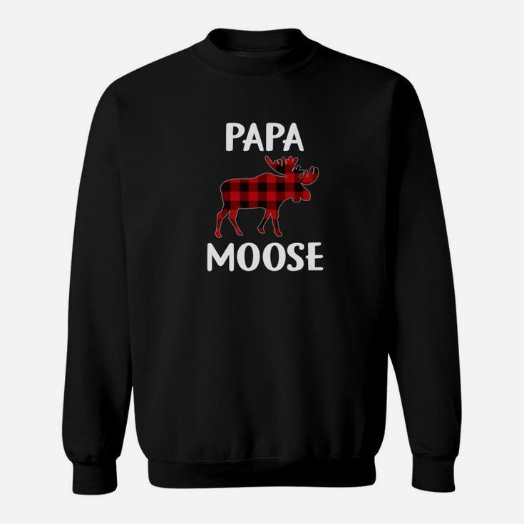 Mens Papa Moose Matching Family Christmas Shirt Plaid Pajama Sweat Shirt