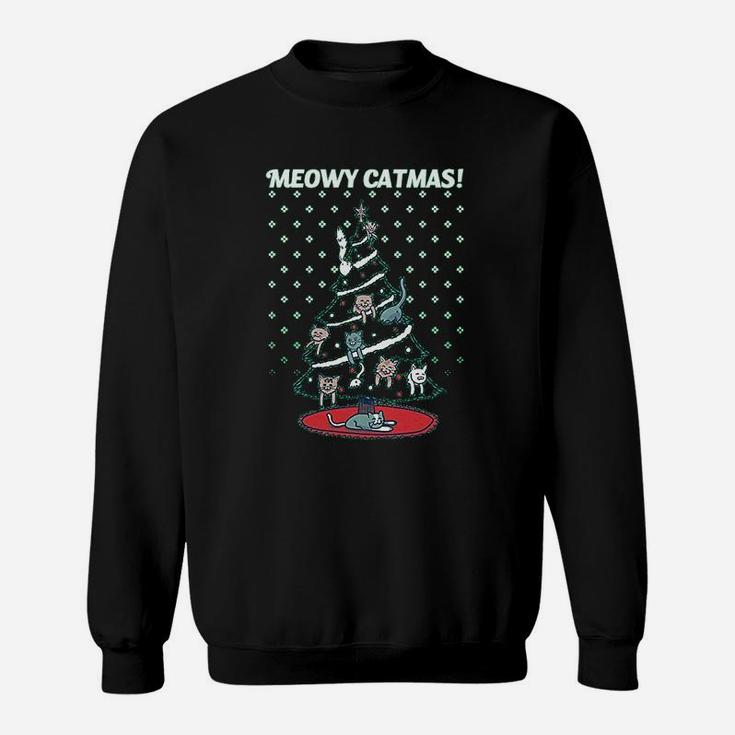 Meowy Christmas Cat Tree Ugly Merry Crazy Funny Gift Sweat Shirt