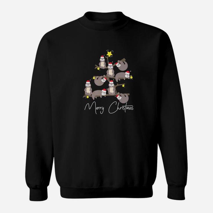 Merry Christmas Sloth Christmas Tree Santa Hat Sweat Shirt