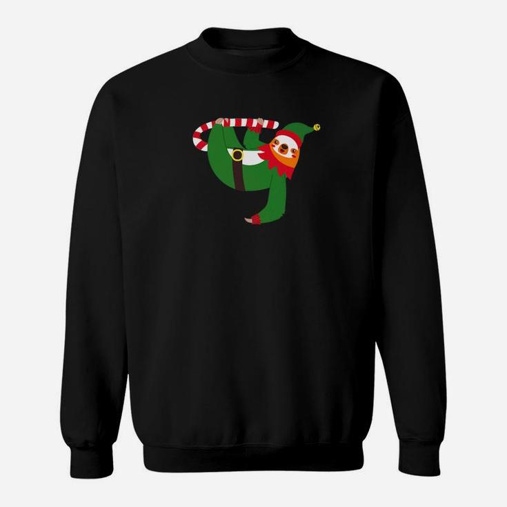 Merry Christmas Sloth Elf Candy Cane Santa Hat Sweat Shirt