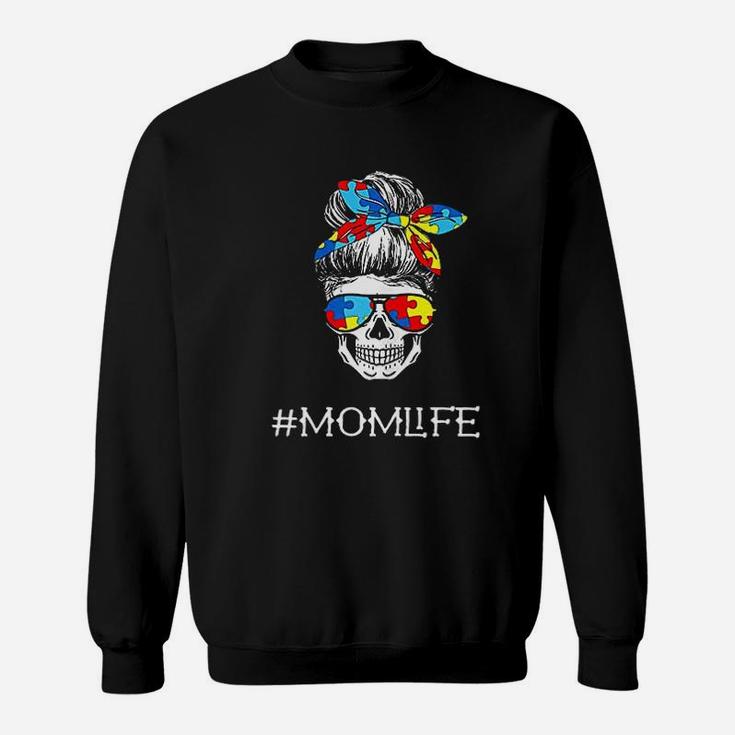 Mom Life Skull Tired Exhausted Awareness Mama Puzzle Sweat Shirt