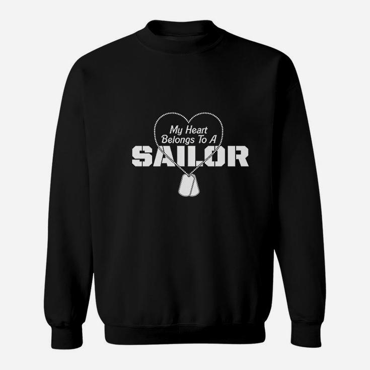 Navy Wife Girlfriend My Heart Belongs To A Sailor Missy Fit Ladies Sweat Shirt