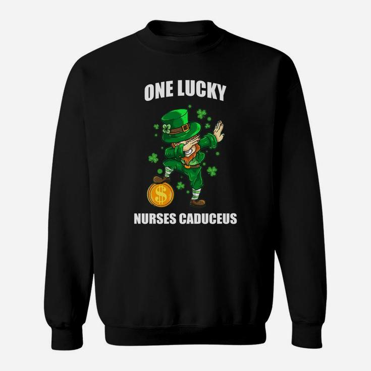 One Lucky Nurses Caduceus St Patrick Day Dabbing Leprechaun Matching Gift Job Title Sweat Shirt