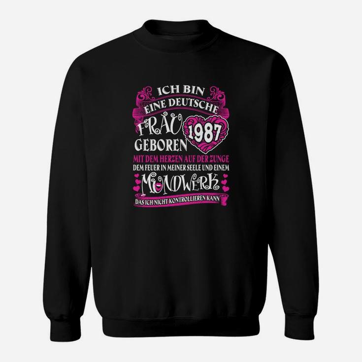 Personalisiertes 1987 Geburtsjahr Sweatshirt für Deutsche Frauen, Vintage
