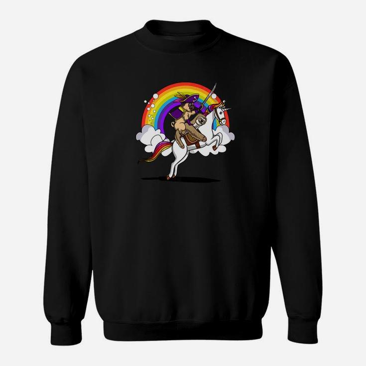 Pug Dog And Sloth Riding Unicorn Magical Rainbow Sweat Shirt