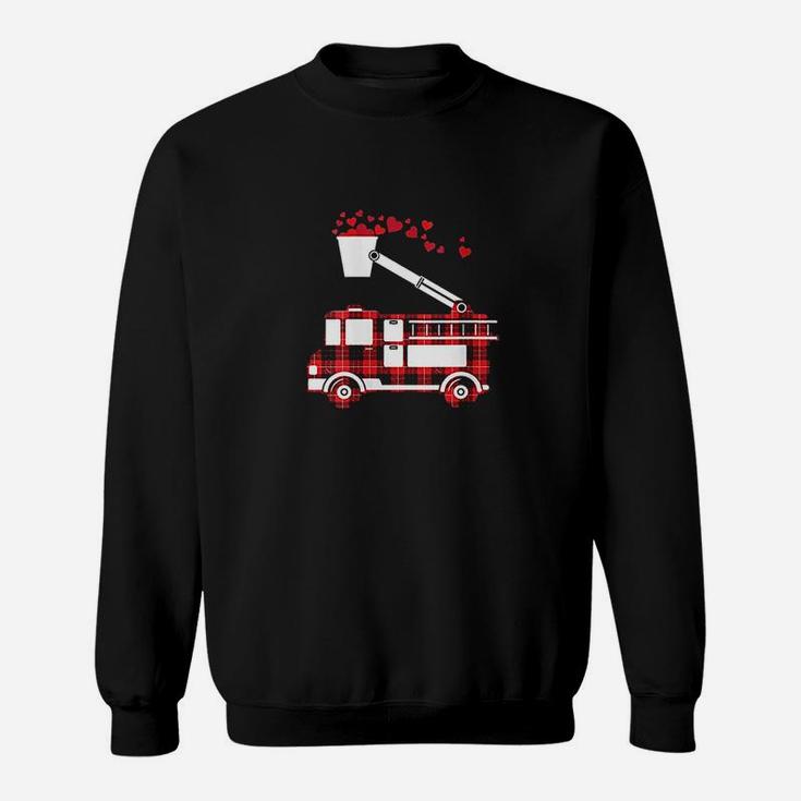 Red Plaid Fire Truck Funny Fireman Valentines Day Gift Sweatshirt