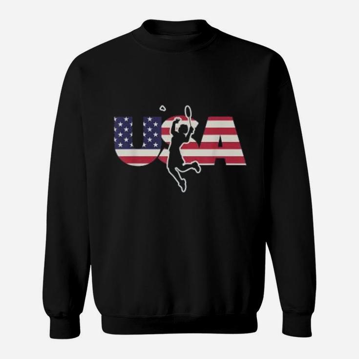 Retro Usa Badminton American Gifts For Us Badminton Player Sweat Shirt